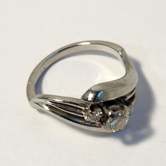 White Gold 18K Solid Natural 3 Diamond .45cts Ring Sz 5 4.28g VTG - Picture 6 of 14